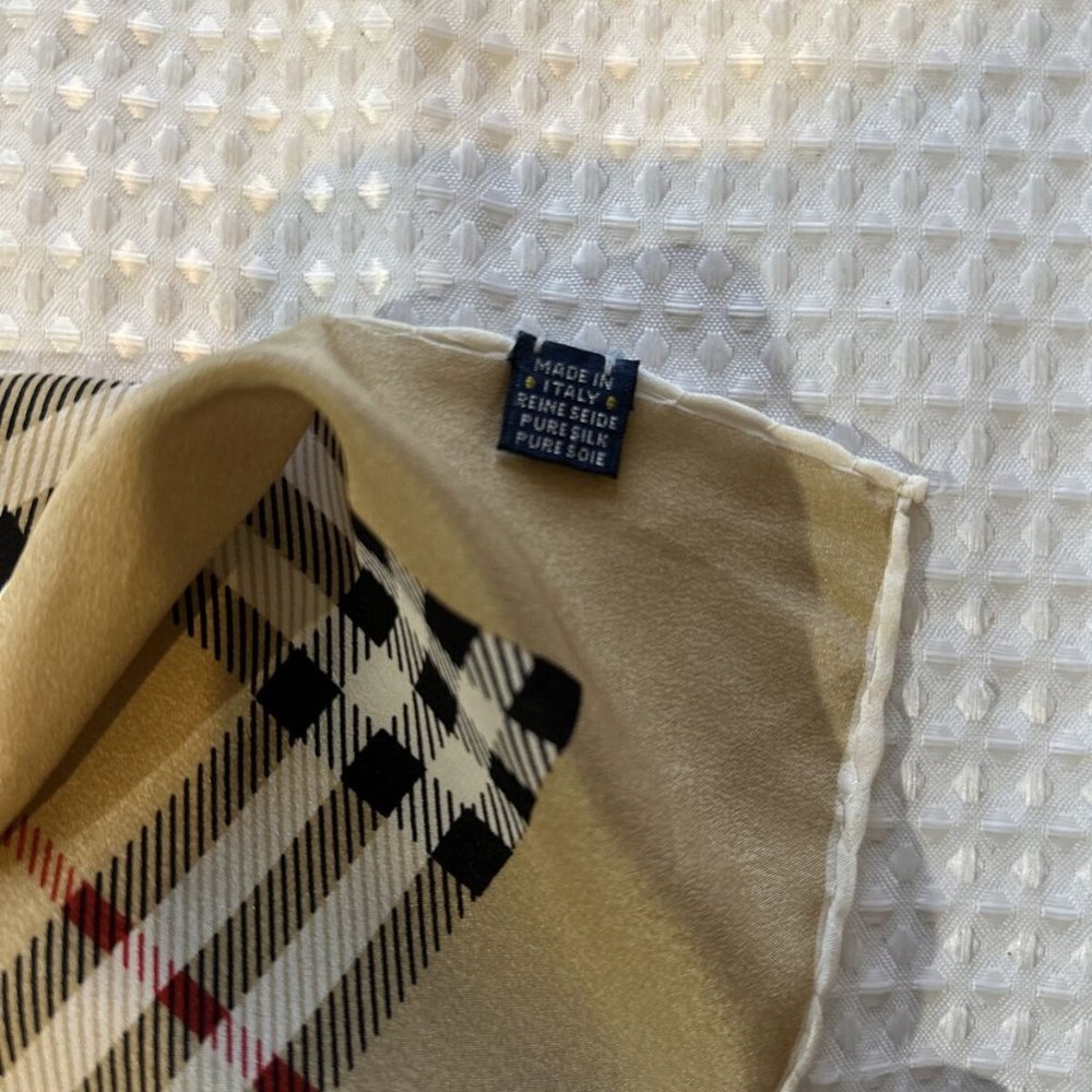 Burberry Vintage Check Nova Archive Logo Beige Brown Silk Scarf - Picture 8 of 8